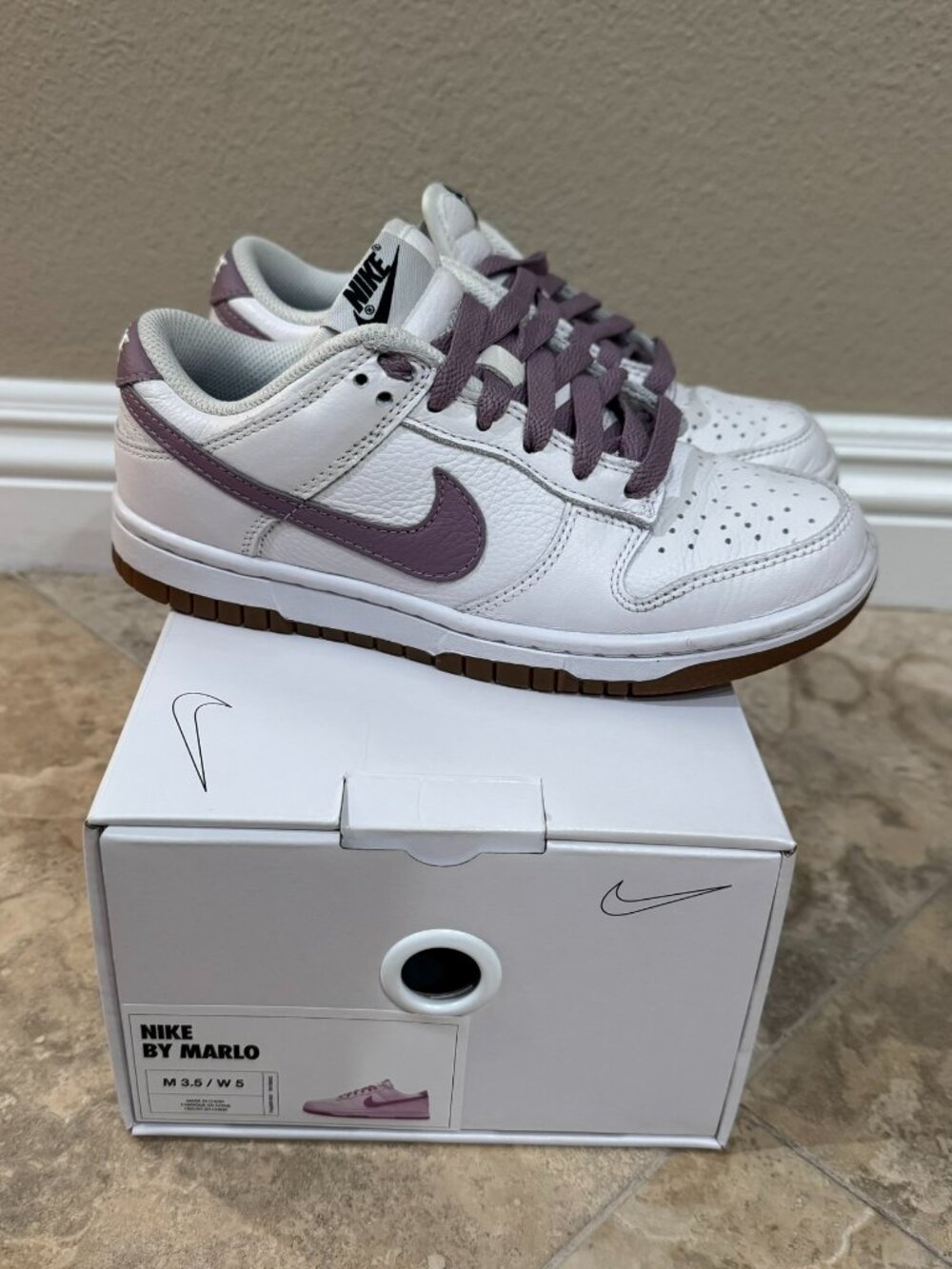 Nike Dunk Low "By You" Custom White/Purple Sneakers Shoes Women's Sz 5 w/ Box